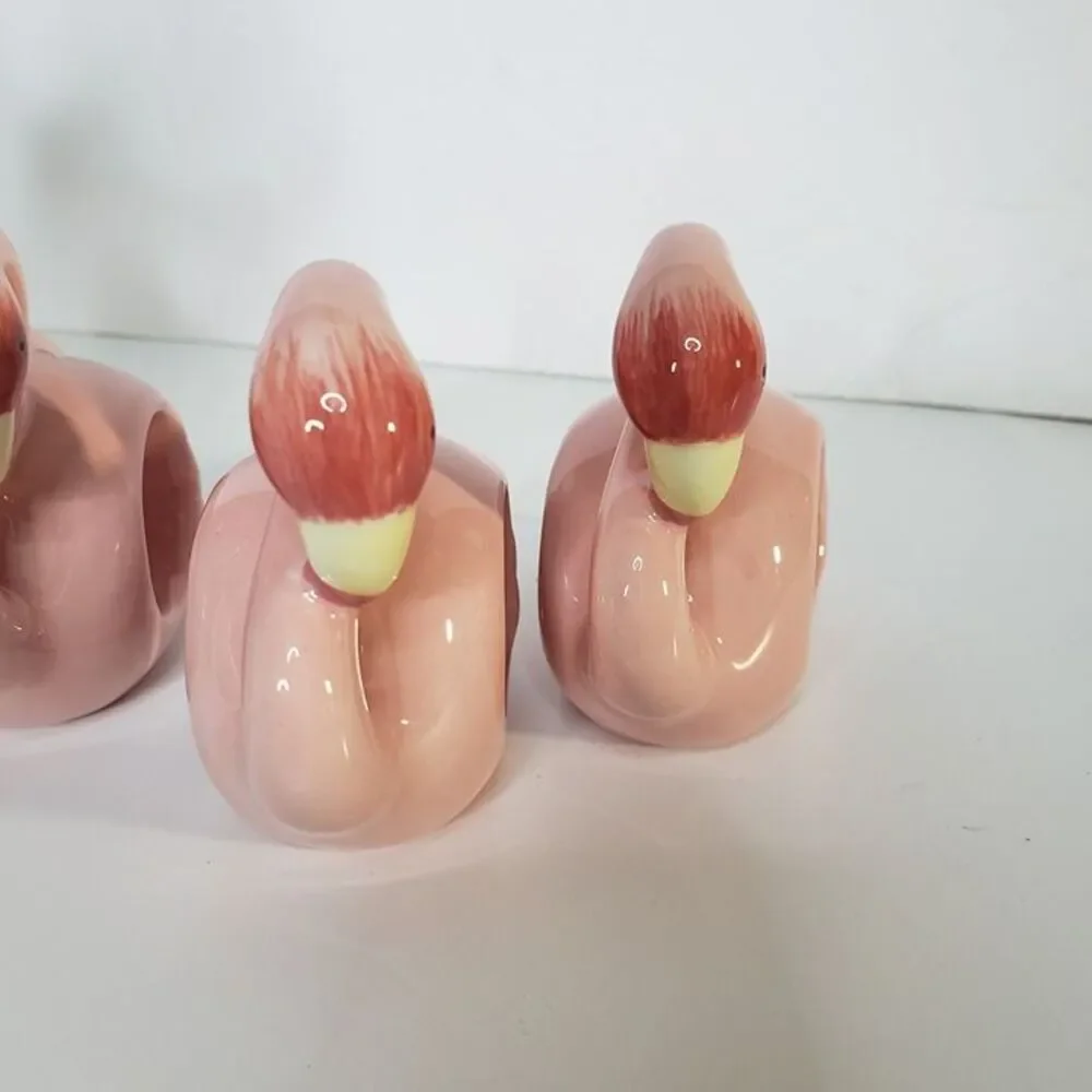 Vintage Target Home Pink Ceramic Flamingo Napkin Rings Set of 4 Coastal Table